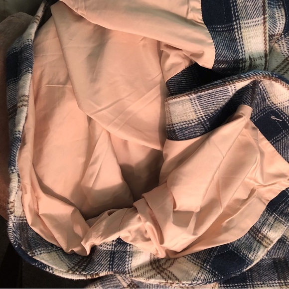 Ellison Womens Large Outdoor Blue, White, Tan Plaid Wool Blend Shacket Jacket - Picture 7 of 7